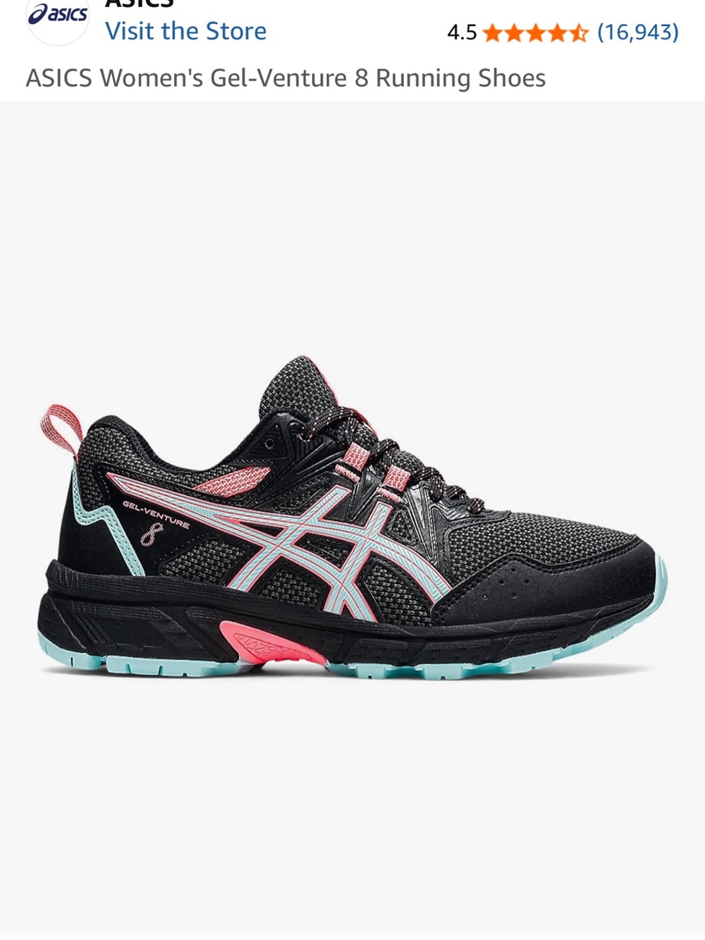 ASICS Gel-Venture Women's Running Shoe - Black, Pink & Light Blue